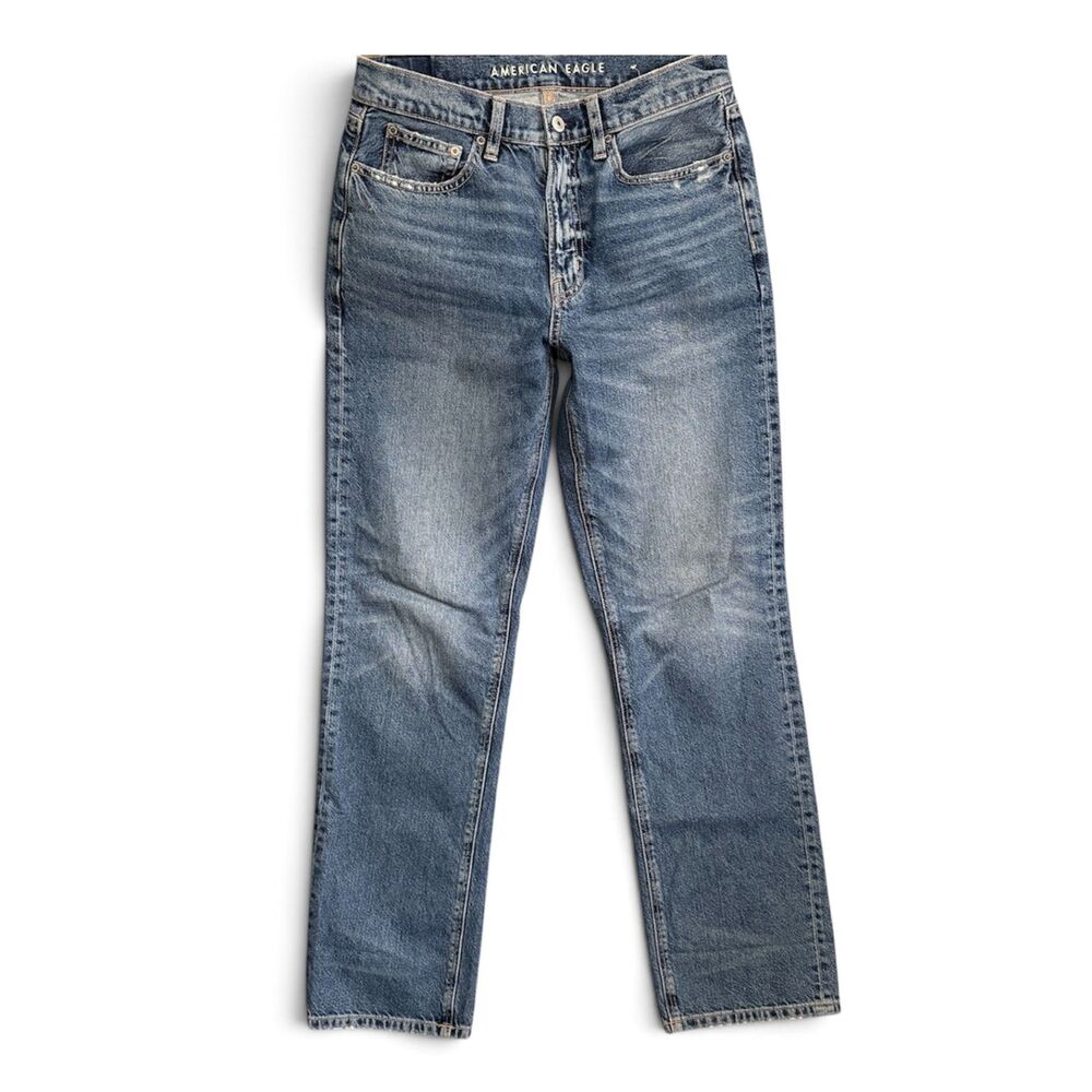 American Eagle Low-Rise Baggy Medium Wash Distressed Jeans 2 (measures 6/8) Y2K